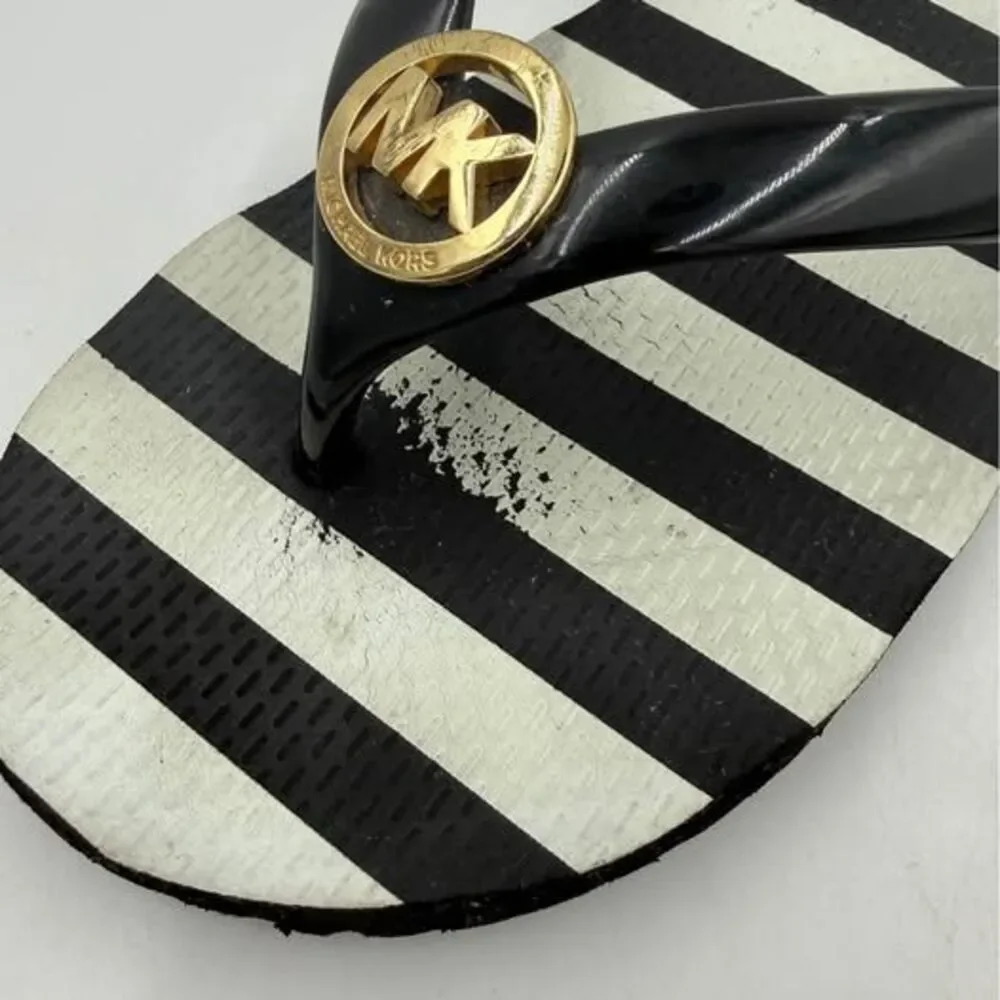 Womens Michael Kors Womens Black White Striped Flip Flops SandalsRubber size 8